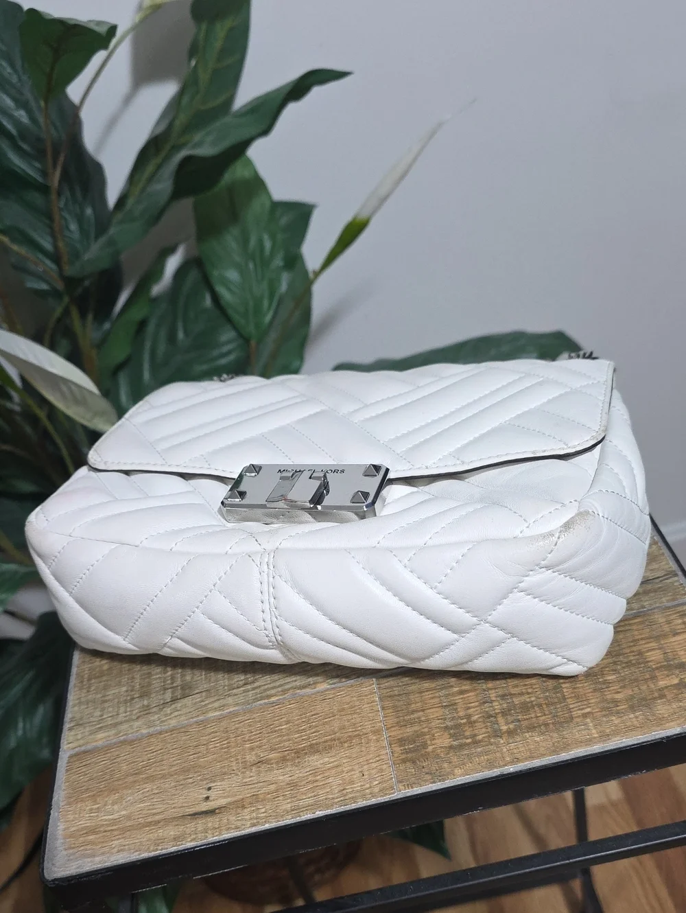 Michael Kors White Quilted Leather Peyton Shoulder Bag